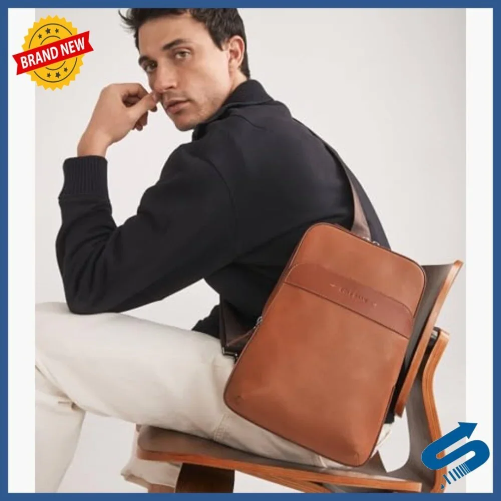 Leather Sling Bag with Tablet Pocket, Adjustable Strap, Daypack